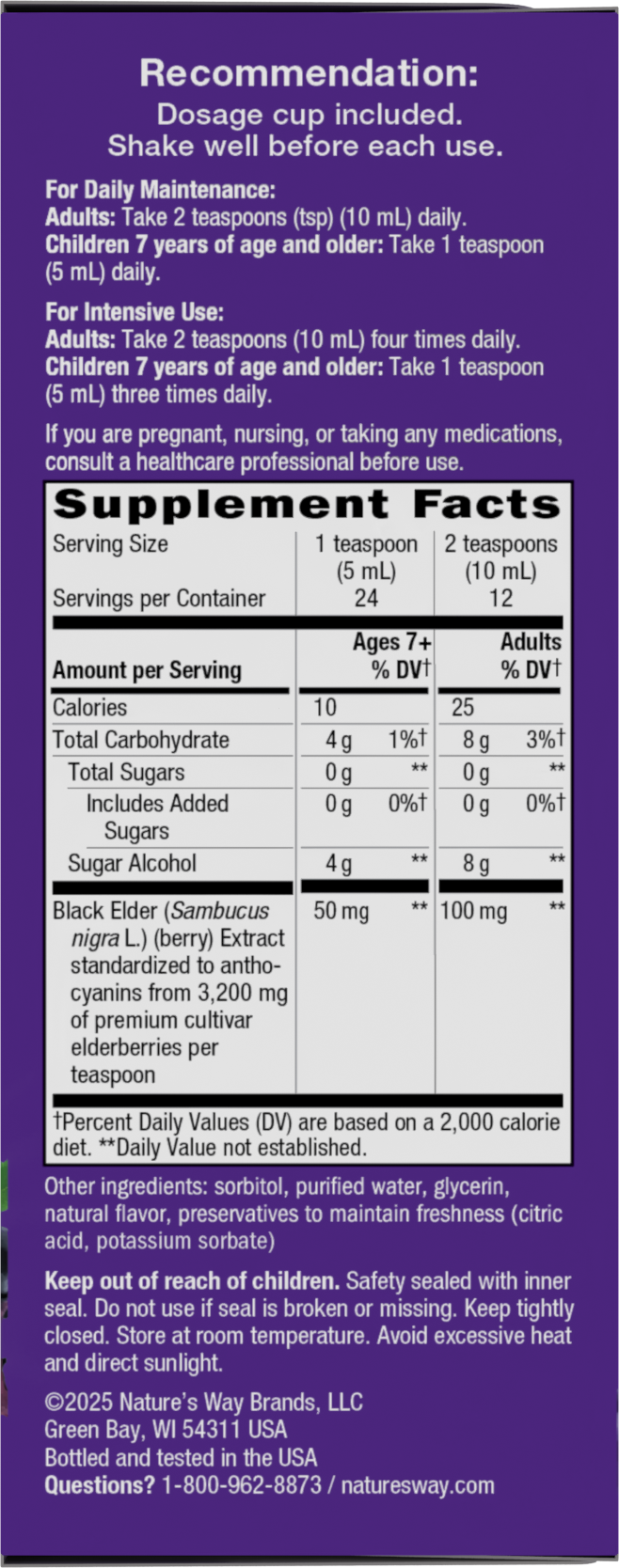 <{%360IMAGE1_6971%}>Nature's Way® | Sambucus Zero Sugar Traditional Elderberry Immune Syrup - right side of pack