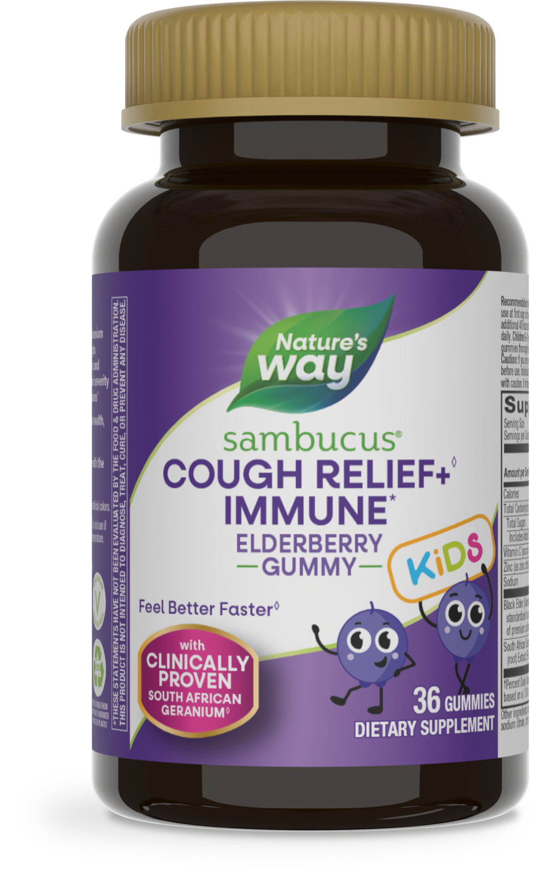 <{%PRIMARY_13676%}>Nature's Way® | Sambucus Kids Cough Relief +♢ Immune* Elderberry Gummies, 36 gummies, Elderberry