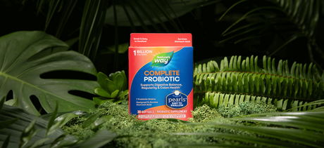 Probiotic Pearls Complete Probiotic on greenery background