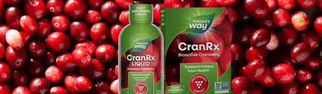 CranRX products on cranberry background
