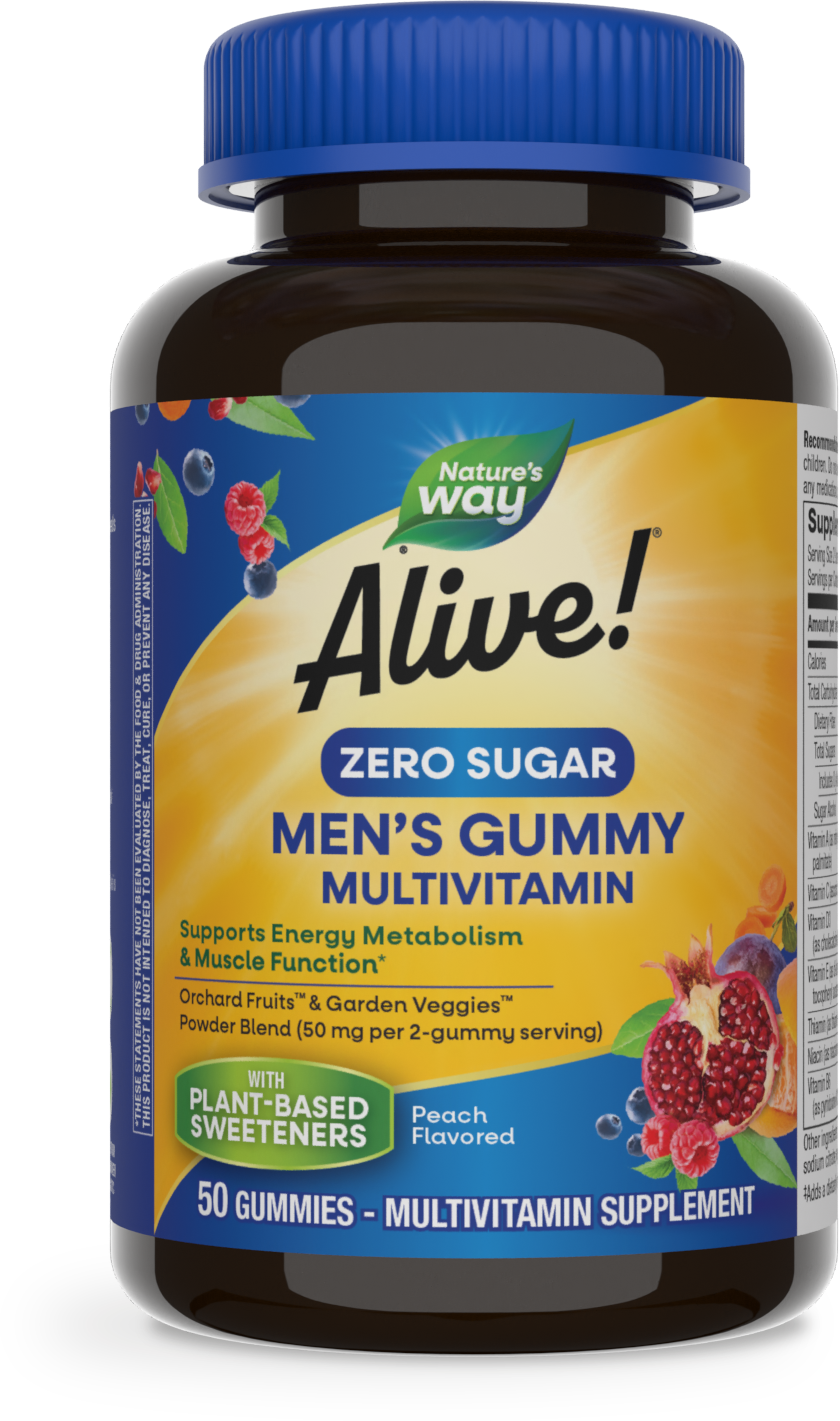 <{%PRIMARY_14620E%}>Nature's Way® | Alive! Zero Sugar Men's Gummy Multivitamin, 50 gummies, Peach
