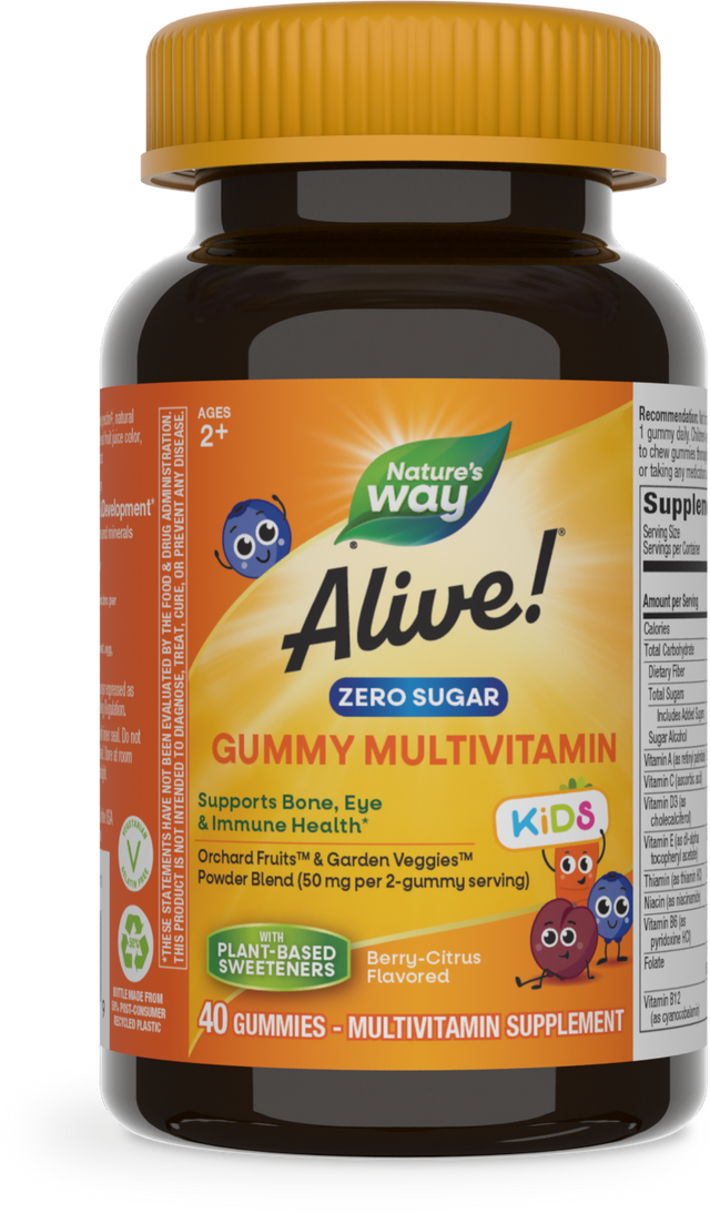 <{%PRIMARY_15000E%}>Nature's Way® | Alive! Zero Sugar Gummy Multivitamin for Kids, 40 gummies, Berry-Citrus