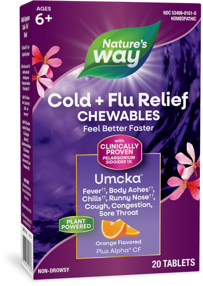<{%PRIMARY_15161E%}>Nature's Way® | Umcka Cold+Flu Relief Chewables, 20 chewables, Orange