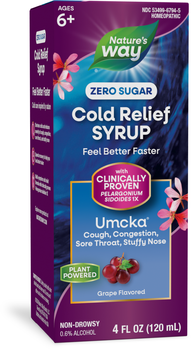 <{%PRIMARY_15794E%}>Nature's Way® | Umcka Zero Sugar Cold Relief Syrup, 4 fl oz (120 ml), Grape