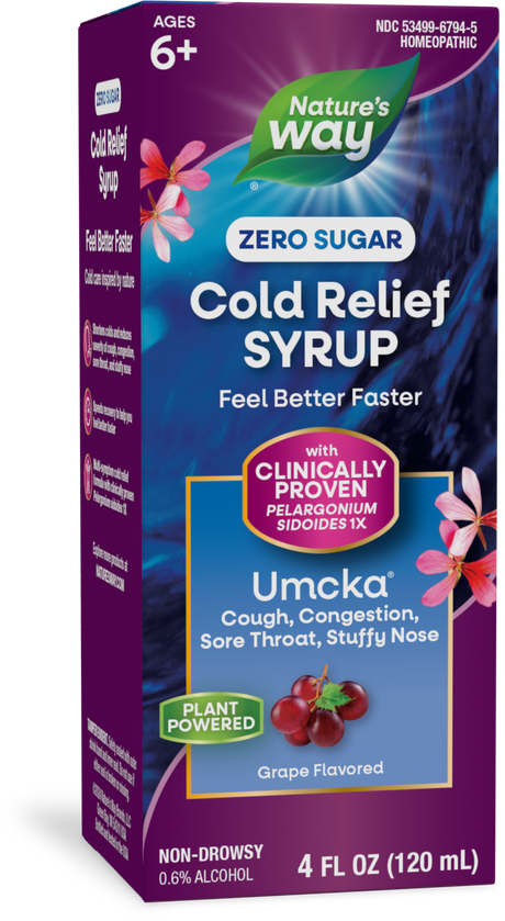 <{%PRIMARY_15794E%}>Nature's Way® | Umcka Zero Sugar Cold Relief Syrup, 4 fl oz (120 ml), Grape