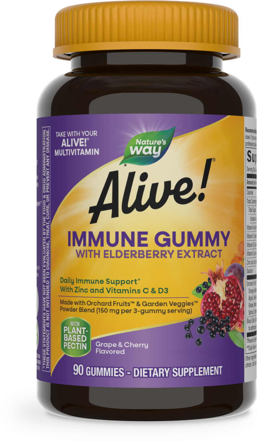 <{%PRIMARY_10484E%}>Nature's Way® | Alive! Immune Gummy With Elderberry Extract, 90 gummies, Cherry & Grape