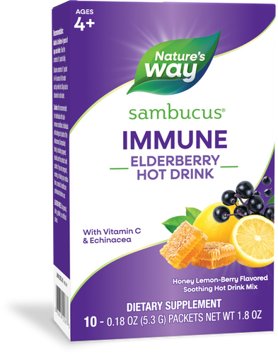Nature's Way® | Sambucus Immune Elderberry Hot Drink, 10 drink mixes, Honey Lemon Berry Sku:12087E