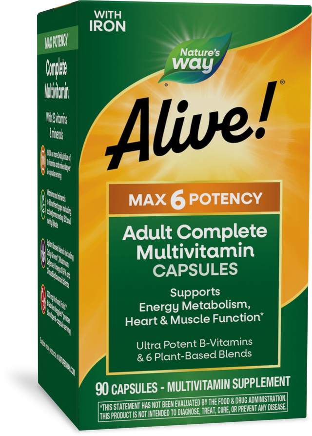 <{%PRIMARY_15090E%}>Nature's Way® | Alive! Max6 Potency Adult Complete Multivitamin, 90 capsules