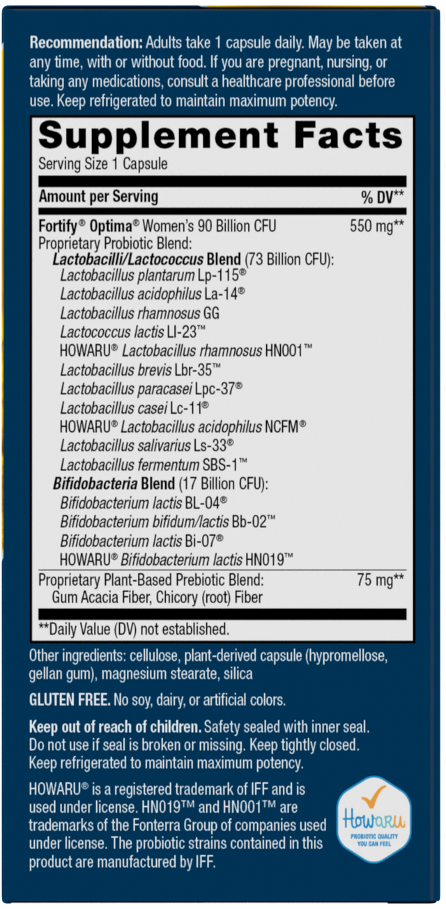 <{%MAIN2_15859%}>Nature's Way® | Fortify Optima Women's Advanced Care 90 Billion Probiotic - right side of pack