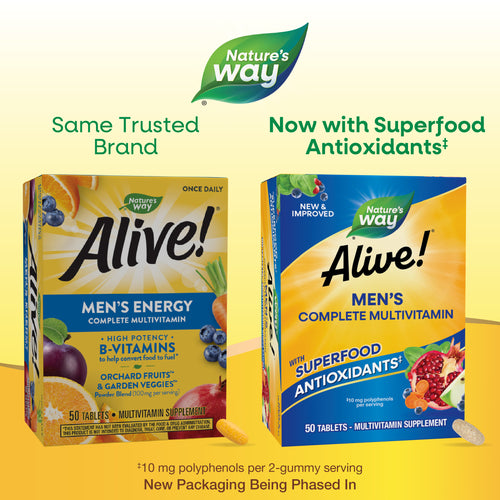 Nature's Way® | Alive! Men's Complete Multivitamin - package updates old to new Sku:13660