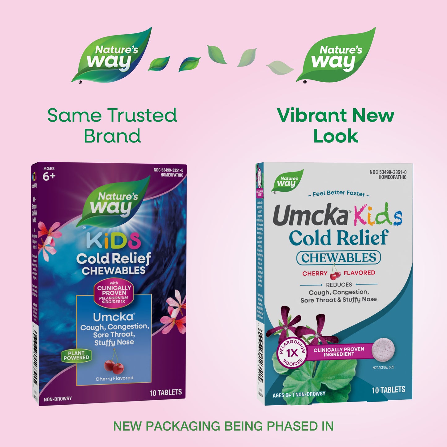 <{%MAIN1_12351%}>Nature's Way® | Umcka Kids Cold Relief Chewables - package updates old to new