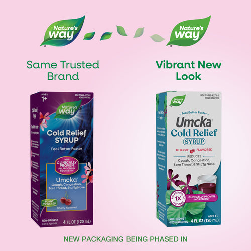 Nature's Way® | Umcka Cold Relief Syrup - package updates old to new Sku:15273