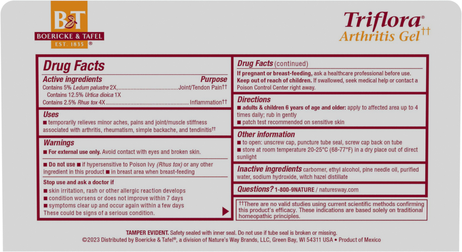 Nature's Way® | Boericke & Tafel Triflora Gel - back of pack Sku:21825297