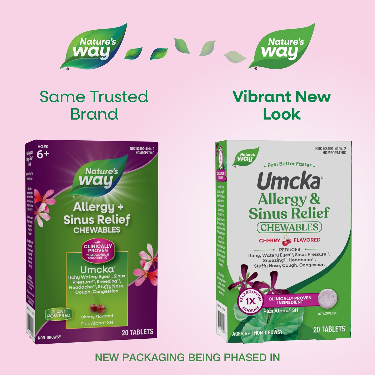 <{%MAIN1_12194%}>Nature's Way® | Umcka Allergy & Sinus Relief Chewables - package updates old to new