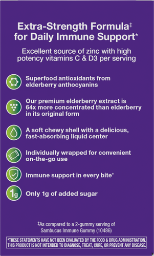 Nature's Way® | Sambucus Ultra Immune Juicy Burst - back of pack Sku:15481