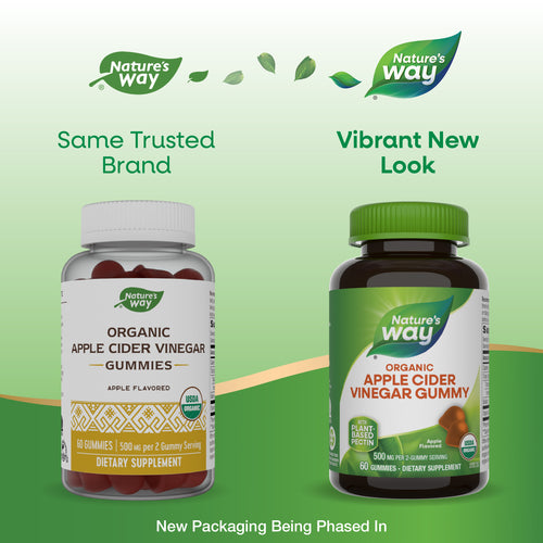 Nature's Way® | Organic Apple Cider Vinegar Gummies - package updates old to new Sku:13752