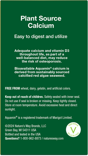 Nature's Way® | Alive! Calcium Bone Support - back of pack Sku:15839