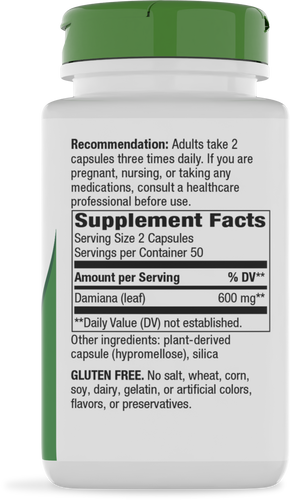 Nature's Way® | Damiana Leaves - right side of pack Sku:12200