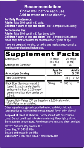 Nature's Way® | Sambucus Traditional Immune Elderberry Drops - back of pack Sku:10493