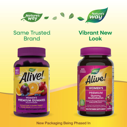 Nature's Way® | Alive! Premium Women's Gummy Multivitamin - package updates old to new Sku:15897