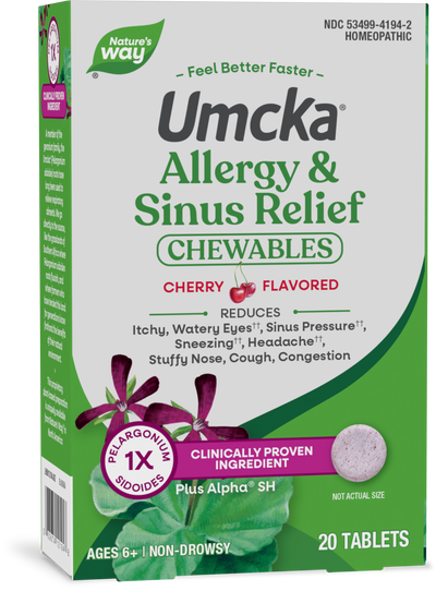 <{%PRIMARY_12194%}>Nature's Way® | Umcka Allergy & Sinus Relief Chewables, 20 chewables, Cherry