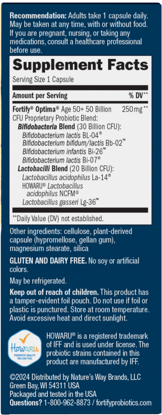 <{%MAIN2_10762%}>Nature's Way® | Fortify Optima Adult 50+ 50 Billion Probiotic - right side of pack