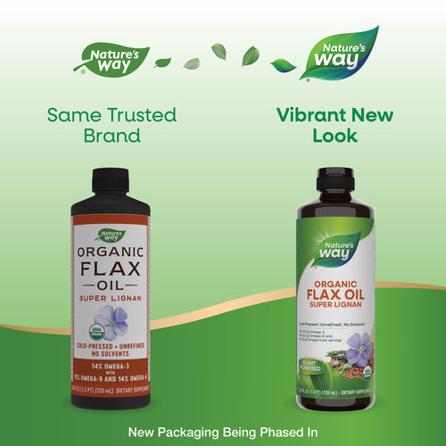 Nature's Way® | Organic Flax Oil Super Lignan - package updates old to new Sku:15429
