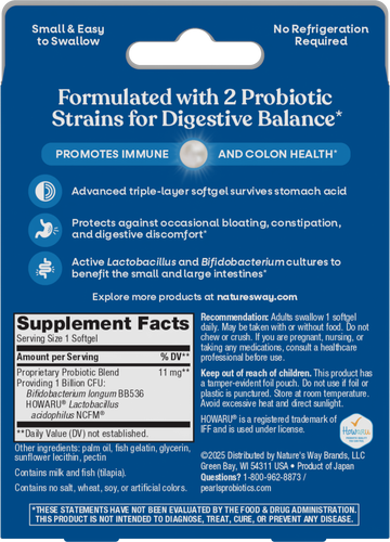 Nature's Way® | Probiotic Pearls Acidophilus - back of pack Sku:04293