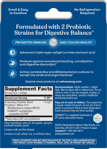 Nature's Way® | Probiotic Pearls Acidophilus - back of pack Sku:04299