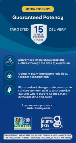 Nature's Way® | Fortify Optima Pre+Probiotic Age 50+ 90 Billion - back of pack Sku:15785