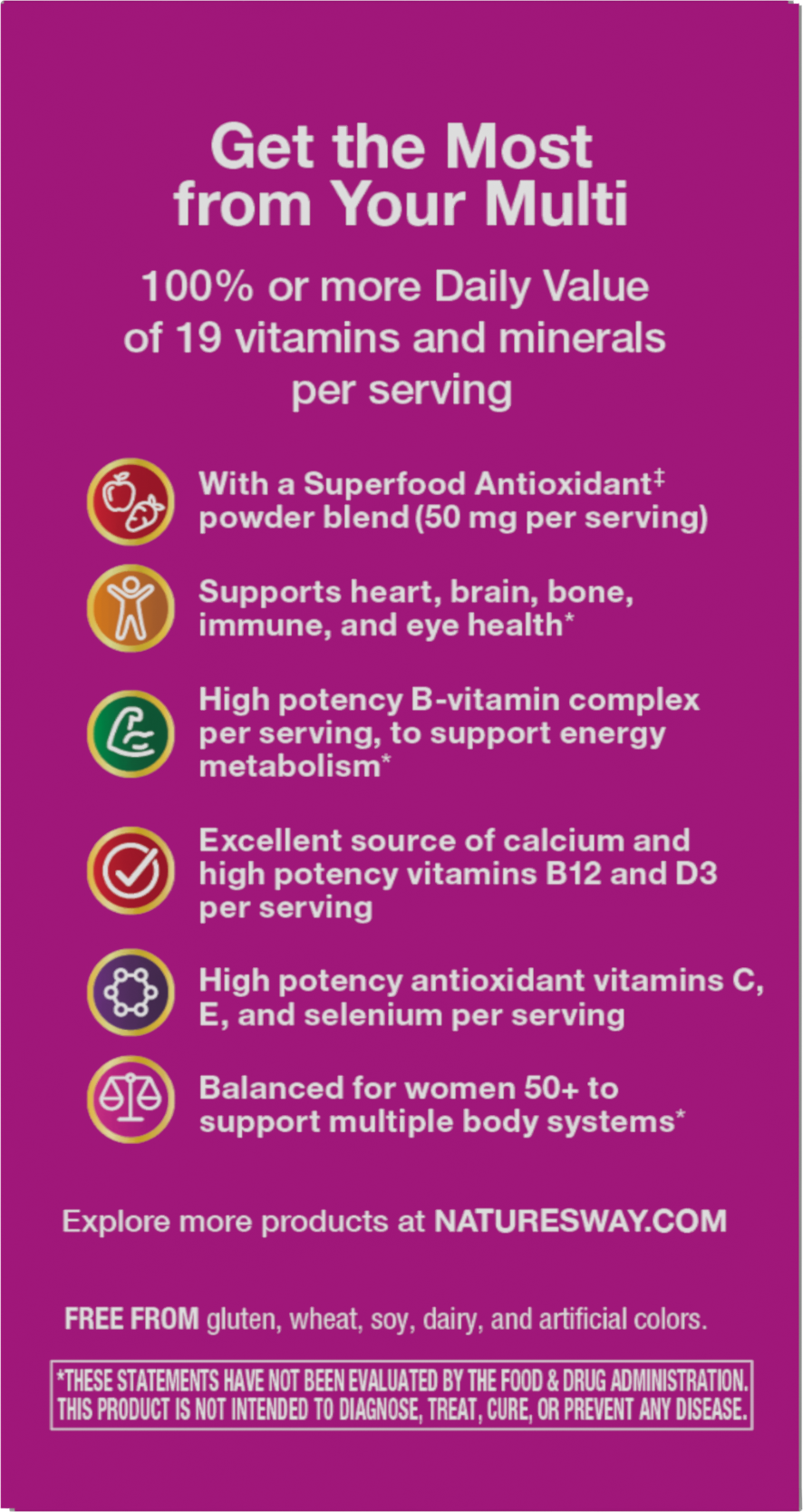 <{%MAIN17_13662%}>Nature's Way® | Alive! Women's 50+ Complete Multivitamin - right side of pack
