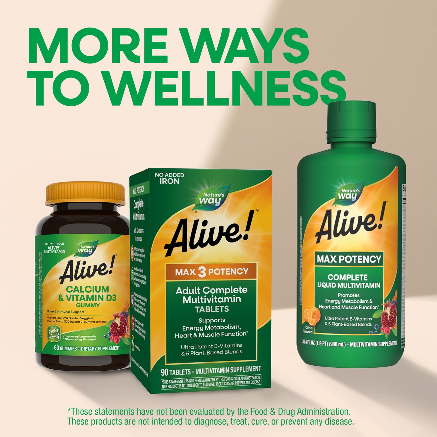 <{%MAIN6_14932%}>Nature's Way® | Alive! Max3 Potency Adult Complete Multivitamin-No Added Iron