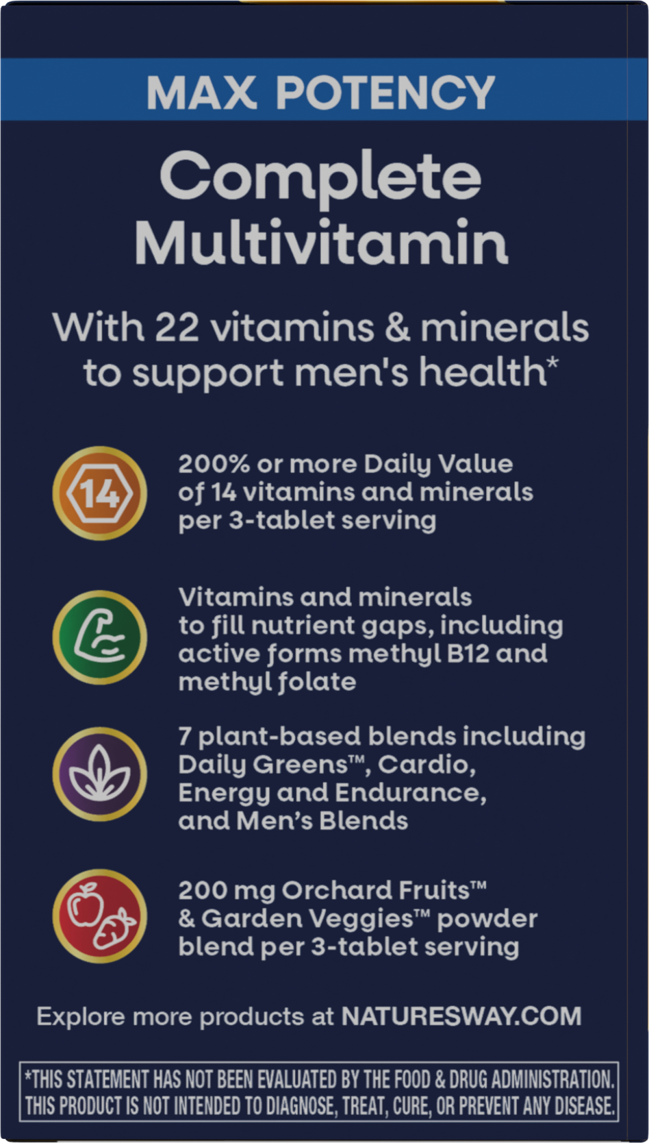 <{%MAIN10_15542%}>Nature's Way® | Alive! Max3 Potency Men's Complete Multivitamin Tablets - left side of pack