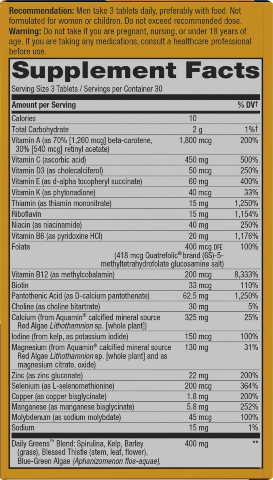 <{%MAIN8_15542%}>Nature's Way® | Alive! Max3 Potency Men's Complete Multivitamin Tablets - right side of pack