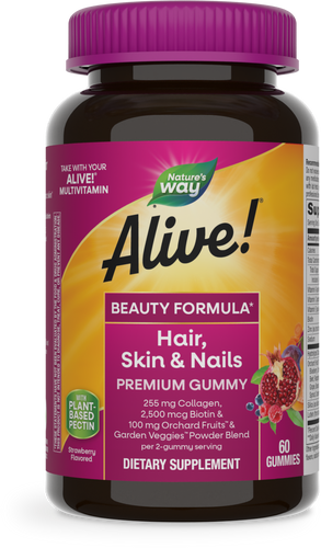 Nature's Way® | Alive! Hair, Skin & Nails Premium Gummies, 60 gummies, Strawberry Sku:11973