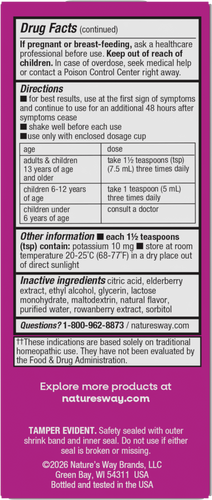 Nature's Way® | Umcka Cold & Flu Elderberry Syrup - back of pack Sku:15845