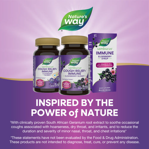 Nature's Way® | Sambucus Cough Relief♢ + Immune* Elderberry Gummy Sku:13610