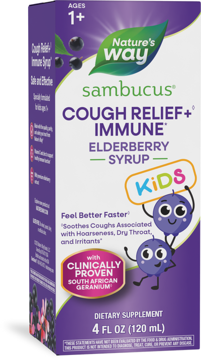 <{%PRIMARY_13671%}>Nature's Way® | Sambucus Kids Cough Relief♢ + Immune* Elderberry Syrup, 4 fl oz (120 ml)
