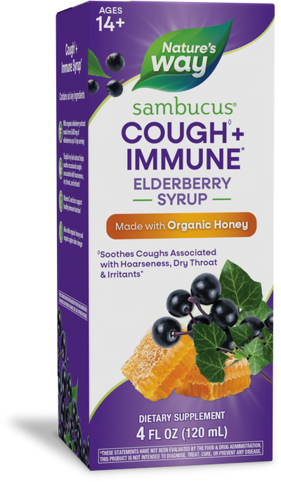 <{%PRIMARY_13313%}>Nature's Way® | Sambucus Cough♢ + Immune* Elderberry Syrup, 4 fl oz (120 ml)