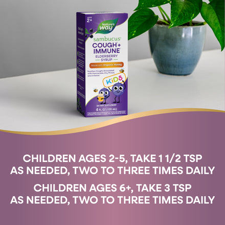 Sambucus Kids Cough +♢ Immune* Elderberry Syrup Supplement Facts