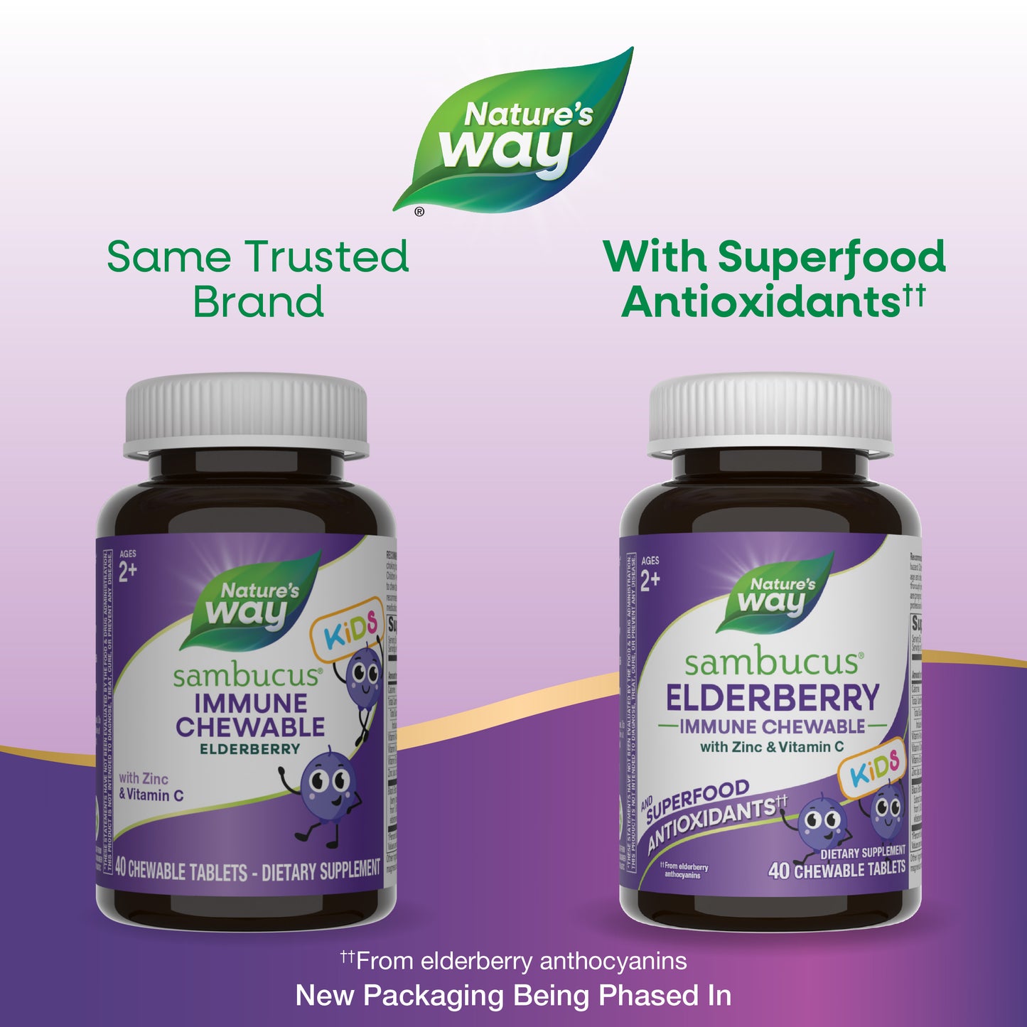 <{%MAIN1_12961%}>Nature's Way® | Sambucus Elderberry Kids Immune Chewable - package updates old to new