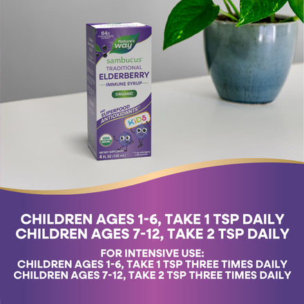 Sambucus Organic Traditional Elderberry Immune Syrup for Kids Supplement Facts