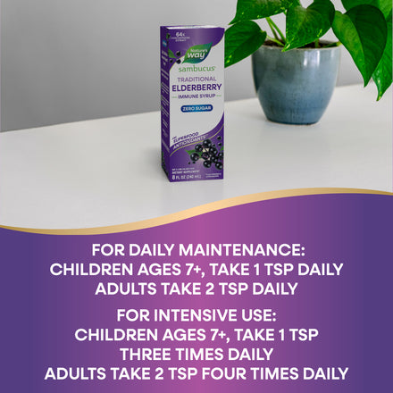 Sambucus Zero Sugar Traditional Elderberry Immune Syrup Supplement Facts