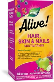 <{%PRIMARY_11094%}>Nature's Way® | Alive! Hair, Skin & Nails Multivitamin, 60 softgels, Strawberry