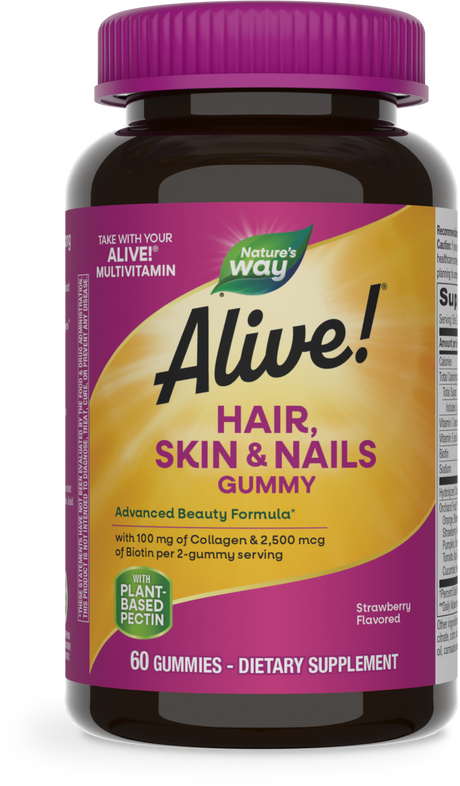 <{%PRIMARY_11534%}>Nature's Way® | Alive! Hair, Skin & Nails Gummies, 60 gummies, Strawberry