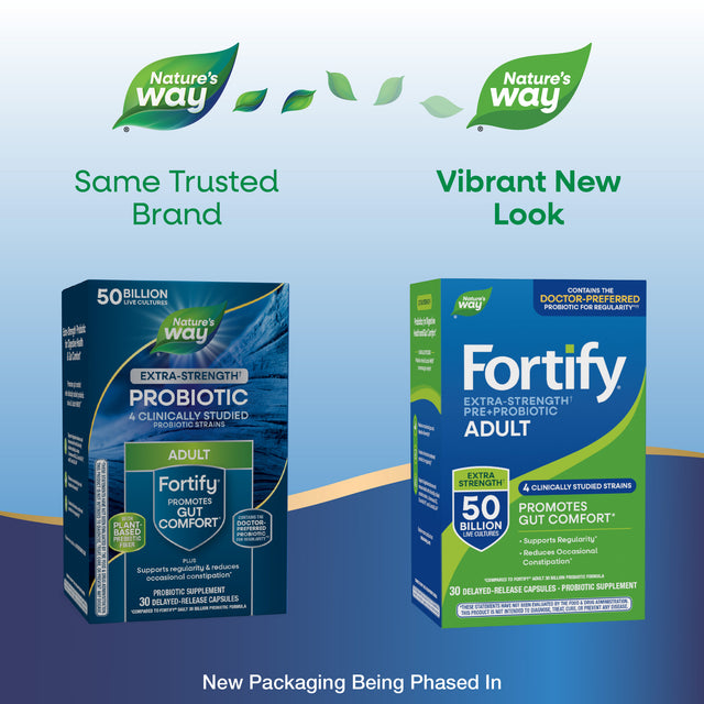 <{%MAIN1_10673%}>Nature's Way® | Fortify Adult Daily Pre+Probiotic - package updates old to new