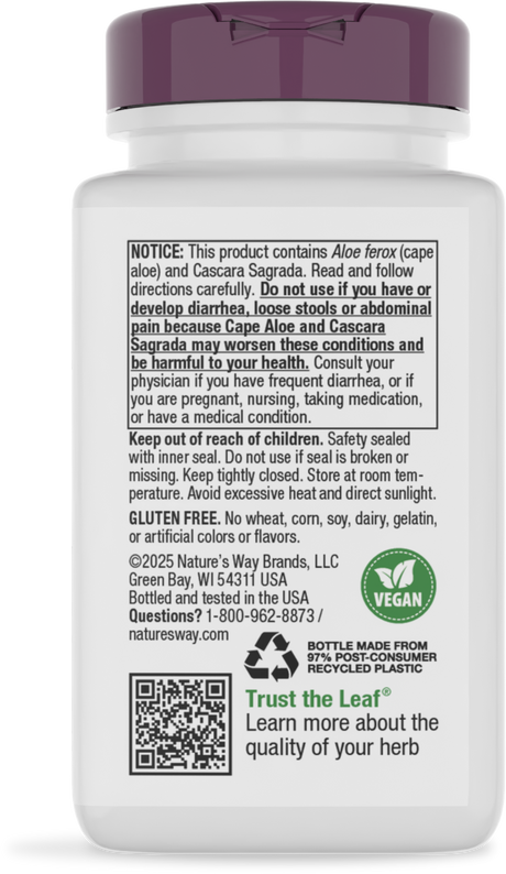 <{%360IMAGE3_142%}>Nature's Way® | Aloe MAXLAX Premium Blend - back of pack