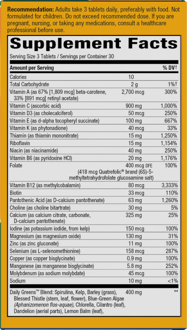<{%360IMAGE4_14931%}>Nature's Way® | Alive! Max3 Potency Adult Complete Multivitamin-No Added Iron - right side of pack