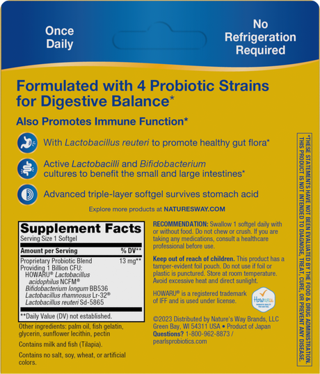 <{%360IMAGE1_15752%}>Nature's Way® | Primadophilus Reuteri Pearls Probiotics - back of pack