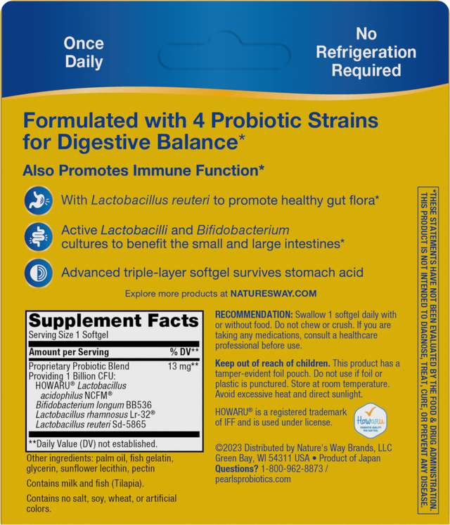 <{%360IMAGE1_15752%}>Nature's Way® | Primadophilus Reuteri Pearls Probiotics - back of pack